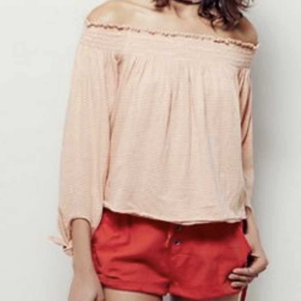 We The Free Lexington Striped Off Shoulder Top XS